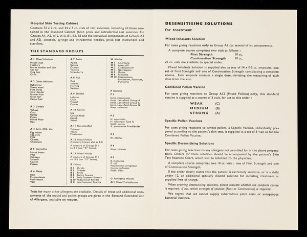 Guide to the prescribing and ordering of Bencard allergy products for diagnosis and treatment.