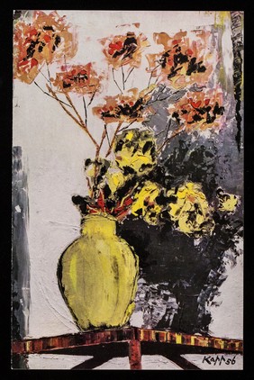 No. 1 of a series of modern flower paintings by Edmond X. Kapp : The Yellow Vase (1956) : contemporary treatment.