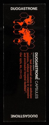 Duogastrone capsules "...heal duodenal ulcers in ambulant patients, without recourse to expensive and overloaded hospital facilities". Gut 1970, II, 171-175.
