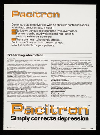 Promotional supplement including an important new product from Berk Pharmaceuticals - Pacitron in depression full details inside.