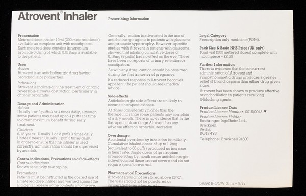 Atrovent Inhaler : prescribing information.