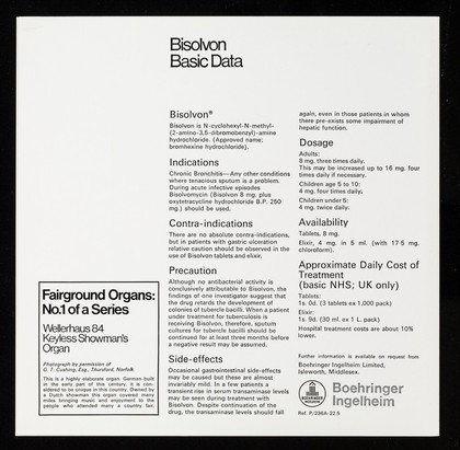 Bisolvon : Boehringer Ingelheim. No.1, Wellerhaus 84 keyless showman's organ.