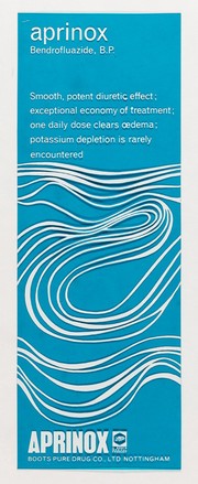 Aprinox Bendrofluazide, B.P. : smooth, potent diuretic effect; exceptional economy of treatment; one daily dose clears oedema; potassium depletion is rarely encountered.