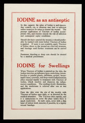 The "Home" First-Aid Case : Tincture of Iodine.