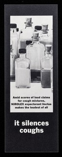 Amid scores of loud claims for cough mixtures, Nirolex expectorant linctus makes the loudest of all : it silences coughs.