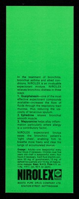 Amid scores of loud claims for cough mixtures, Nirolex expectorant linctus makes the loudest of all : it silences coughs.