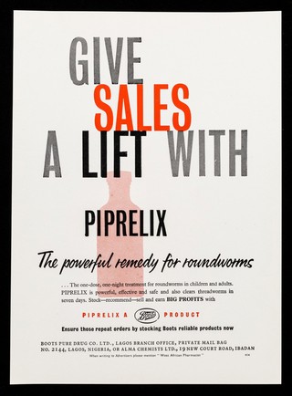 Give sales a lift with Piprelix : the powerful remedy for roundworms.