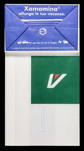 Saccheto mal d'aria = sickness bag : / Air One, Alitalia.