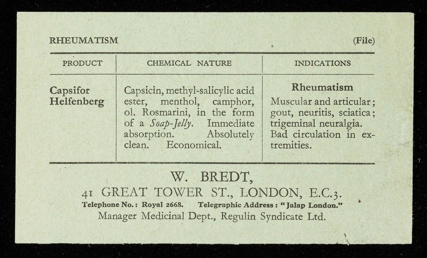 Rheumatism ... : Capsifor Helfenberg / W. Bredt.