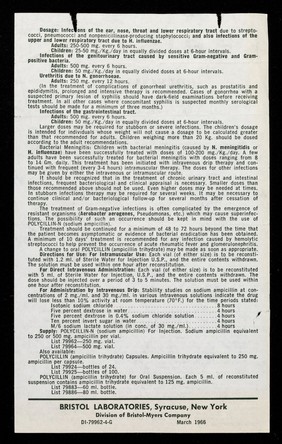 Bristol : Polycillin-N sodium ampicillin for intramuscular or intravenous injection.