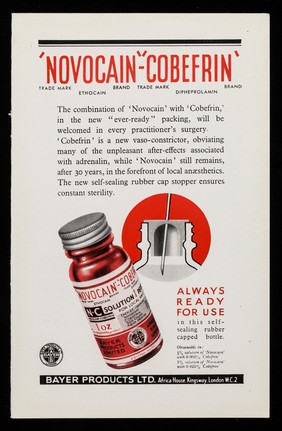 'Luminal' the original product : high blood pressure aggravated by emotional stran- prescribe 'theominal' ; 'Novocain'-'Cobefrin'.