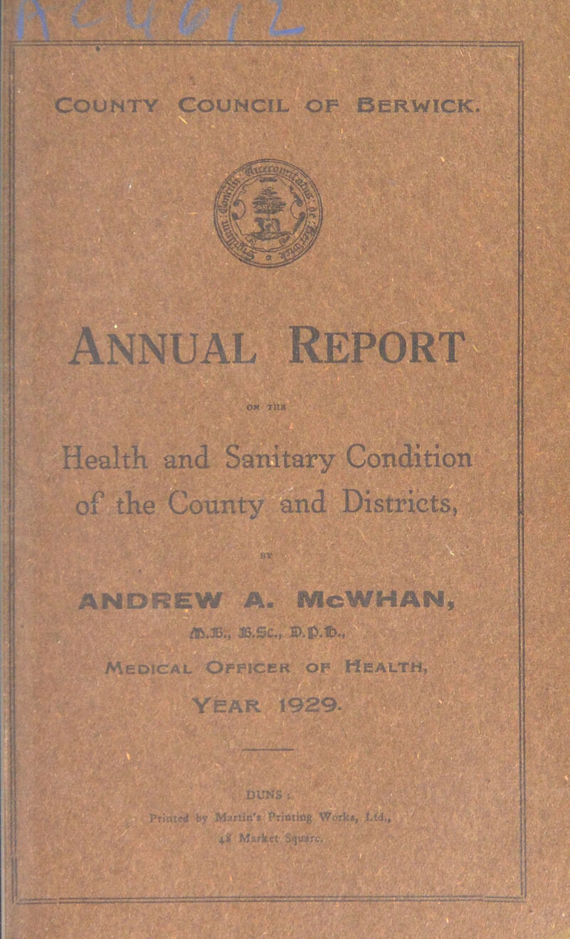 County Council Berwick. Health and Sanitary Condition