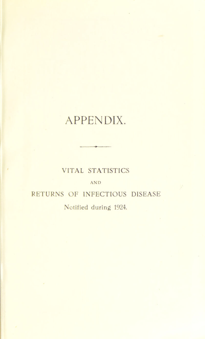 VITAL STATISTICS AND RETURNS OF INFECTIOUS DISEASE Notified during 1924.