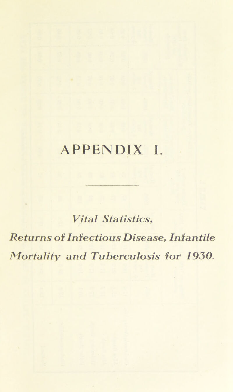 Vital Statistics, Returns of Infectious Disease, Infantile Mortality and Tuberculosis for 1930.