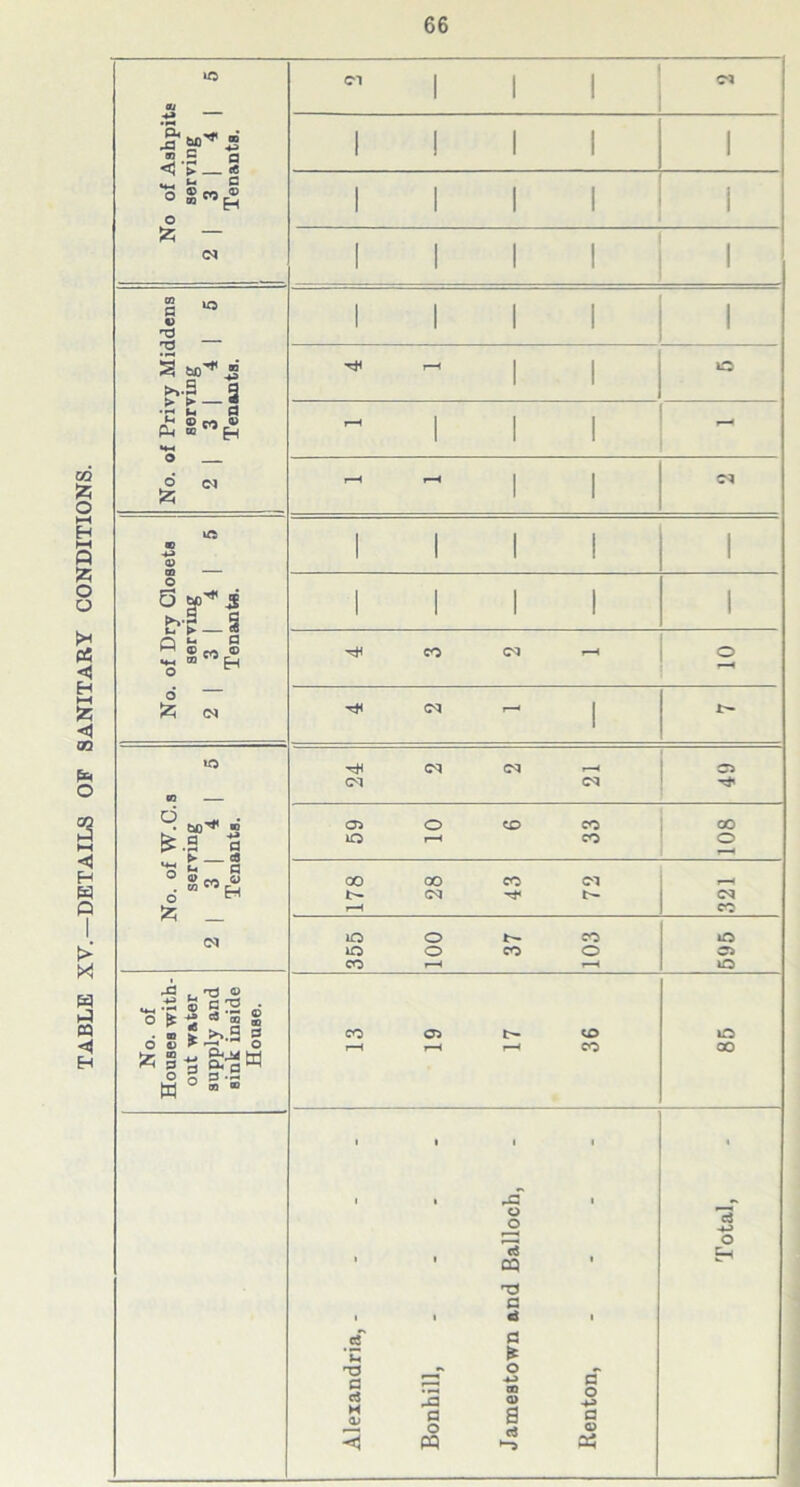 TABLE XV.—DETAILS OF SANITARY CONDITIONS.