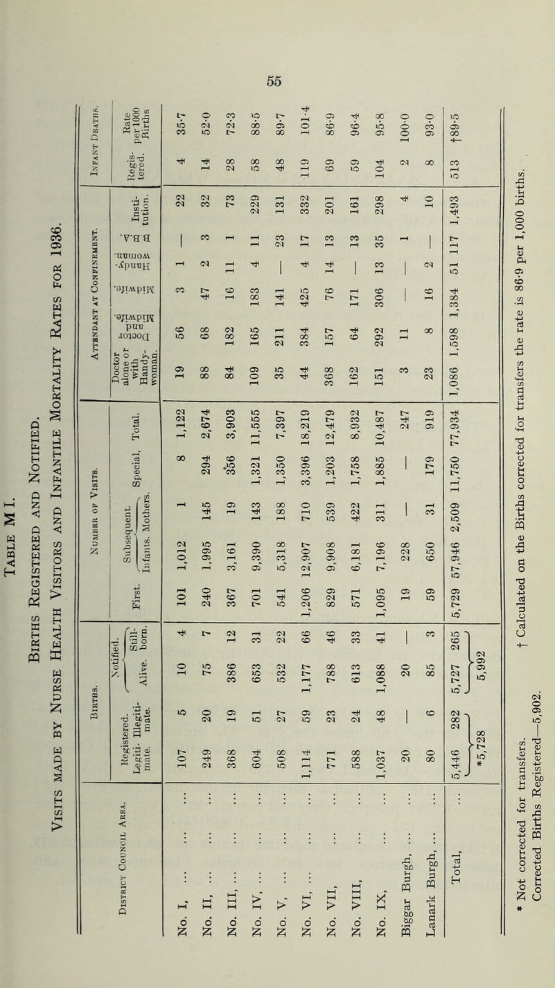 Births Registered and Notified. Visits made by Nurse Health Visitors and Infantile Mortality Rates for 1936. ^ Sc; p< co CSJ © 7'aa •UtlUIOAV -ifpuuH •ajiMpiH ‘©JLAVpipj puc’ jojooq t~> I | SB'S I CO t-H IO © Csf t~- 05 f-H (M 05 O to CO 'C CO 05“ CO 10 00 o <M lO <N CO © T3 rt <D 05 2 S fcl « 3 6 > > > > 00000000 o eti bx> bp bo u P PQ Not corrected for transfers. t Calculated on the Births corrected for transfers the rate is 86-9 per 1,000 births. Corrected Births Registered—5,902.