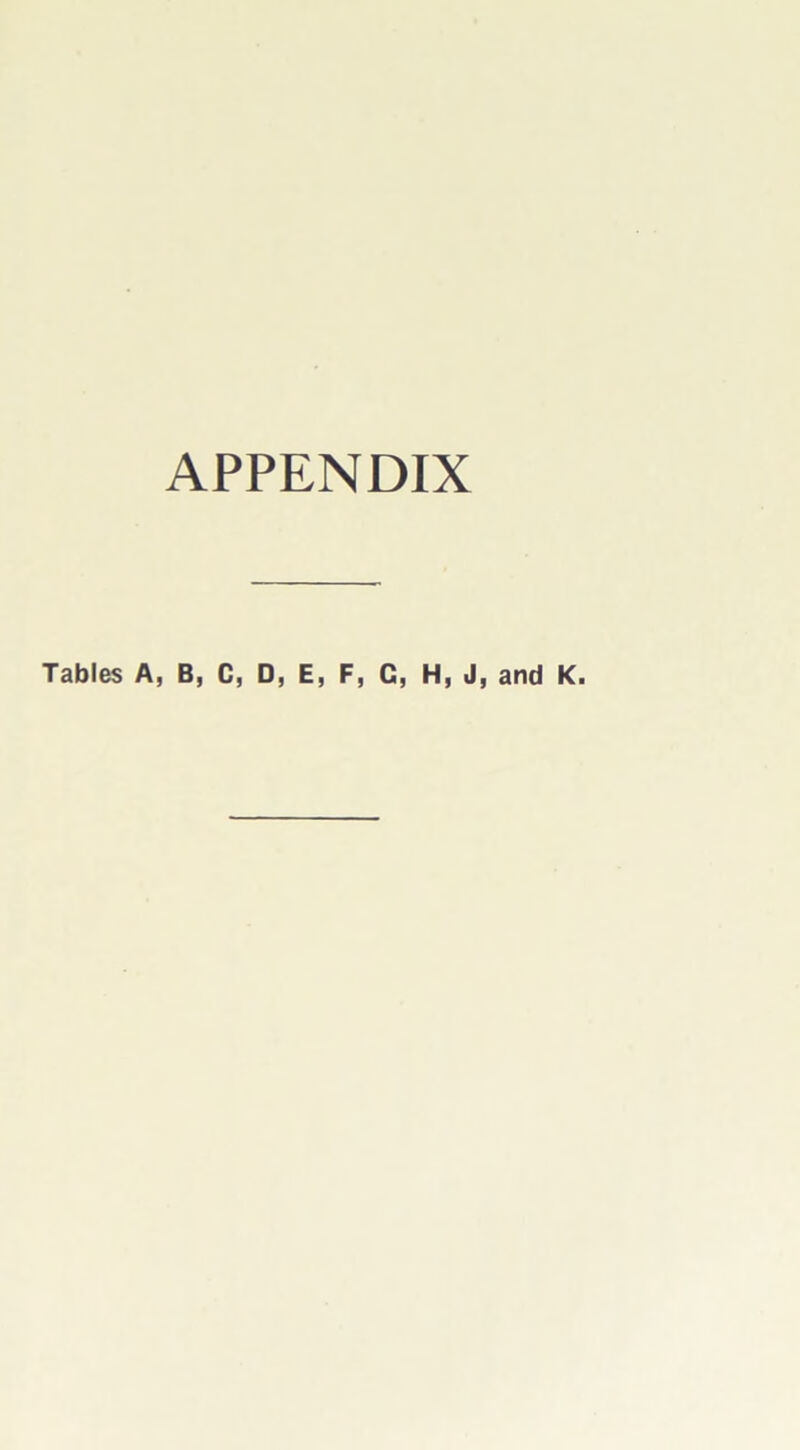 APPENDIX Tables A, B, C, D, E, F, C, H, J, and K.