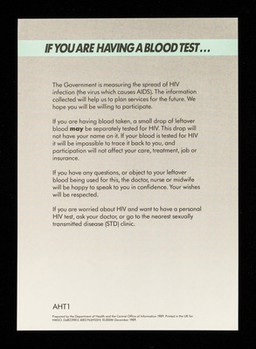 If you are having a blood test...  / prepared by the Department of Health and the Central Office of information.
