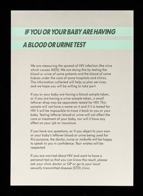 If you or your baby are having a blood or urine test...  / prepared by the Department of Health and the Central Office of information.