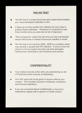 The HIV antibody test / amden & Islington Community Health Services NHS Trust.