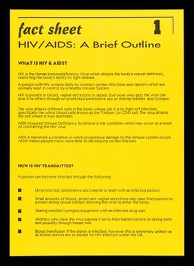 Fact sheet. 1, HIV/AIDS: a brief outline / Michele Oliver, Lewisham HIV Unit.