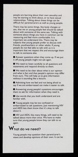 HIV&AIDS : what do we say to young people? : an information guide for parents and carers / Lewisham Education, Lewisham Social Services.