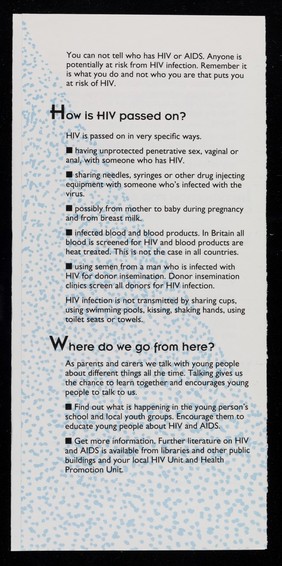 HIV&AIDS : what do we say to young people? : an information guide for parents and carers / Lewisham Education, Lewisham Social Services.