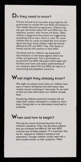HIV&AIDS : what do we say to our children? : an information guide for parents and carers / Lewisham Education, Lewisham Social Services.