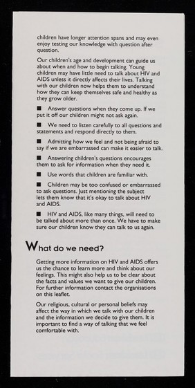 HIV&AIDS : what do we say to our children? : an information guide for parents and carers / Lewisham Education, Lewisham Social Services.
