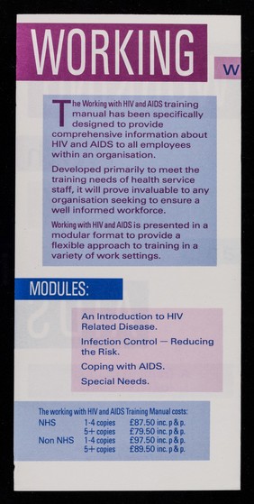 Working with HIV and AIDS : a training manual for NHS staff / Health Promotion Services, Bexley Health Authority.