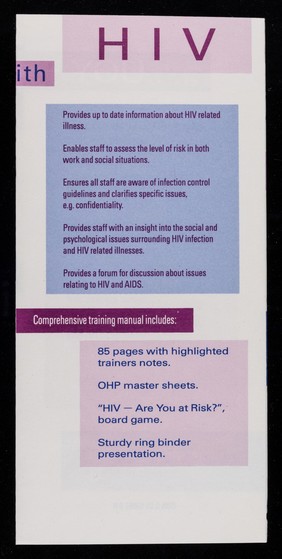 Working with HIV and AIDS : a training manual for NHS staff / Health Promotion Services, Bexley Health Authority.