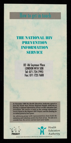 National HIV Prevention Information Service : supporting your work with up to date and accurate information on HIV / HIV Project, Health Education Authority.