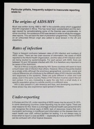 The reporting of HIV & AIDS in the Third World / UK NGO AIDS Consortium for the Third World.