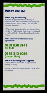 HIV counselling & support services / Greenwich District Hospital.