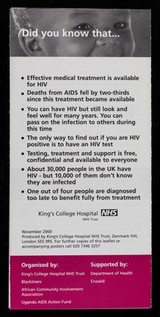 HIV can be treated : take control- take the test / King's College Hospital.