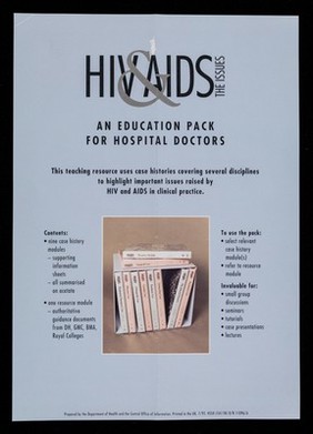 HIV & AIDS, the issues : an education pack for hospital doctors : this teaching resource uses case histories covering several disciplines to highlight issues raised by HIV and AIDS in clinical practice / prepared by the Department of Health and the Central Office of Information.