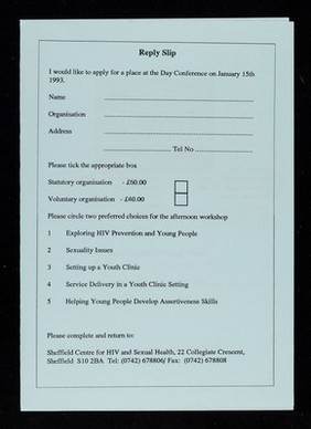 Rights without risks : a day conference on young people, contraception and HIV / organised by Sheffield Centre for HIV and Sexual Health.