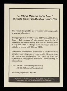 "...It only happens to popstars" : Sheffield youth talk about HIV and AIDS / Sheffield Centre for HIV and Sexual Health.