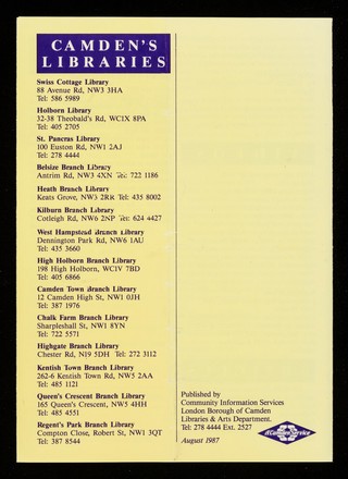 AIDS is hard to get : information on AIDS in Camden libraries / London Borough of Camden Leisure Department Community Information Services.