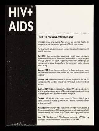 HIV+ AIDS / National Union of Students.
