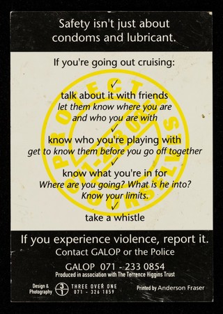 Check it out : protect ourselves : safety isn't just about condoms and lubricant / GALOP in association with the Terrence Higgins Trust.