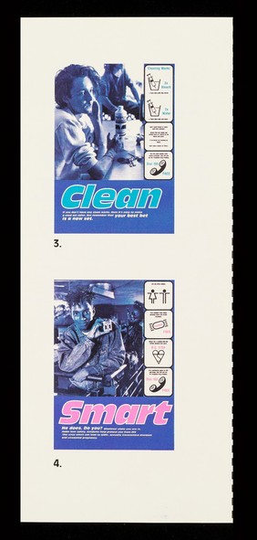 Sharp sound clean smart : four HIV/AIDS and drug education posters commissioned by Mainliners Ltd. / Mainliners Ltd.