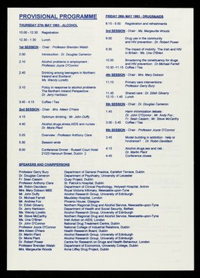 The Addictions Forum in association with The National College of industrial Relations present an international conference on alcohol drugs & HIV : 27th and 28th May 1993 at the Burlington Hotel Dublin 4.