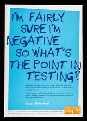 I'm fairly sure I'm negative so what's the point in testing? / CHAPS, Terrence Higgins Trust.