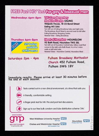 Free fast HIV test for gay & bisexual men : no appointment necessary ... / West London Gay Men's Project.