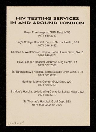 Think. Talk. Time to test? : HIV testing in and around London / CHAPS, Community HIV and AIDS Prevention Strategy,  Gay Men's Project.