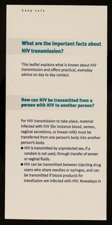 Keep safe : practical, everyday advice for HIV-infected people and their carers / produced by Department of Health.