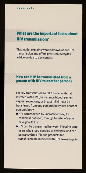 Keep safe : practical, everyday advice for HIV-infected people and their carers / produced by Department of Health.