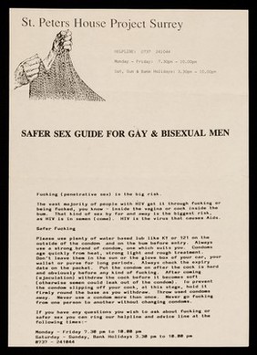 Safer sex guide for gay & bisexual men / St. Peters House Project, Surrey.