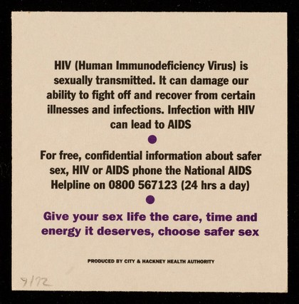 Take care of the one you love.... : protect yourself & your partner from sexually transmitted diseases / produced by the City & Hackney Health Authority.